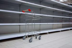 empty store shelves and empty cart