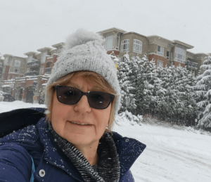 Jackie Kloosterboer outside walking in the snow